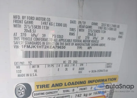 2019 Ford Expedition Max Xlt from USA, damaged, VIN 1FMJK1HT2KEA79630